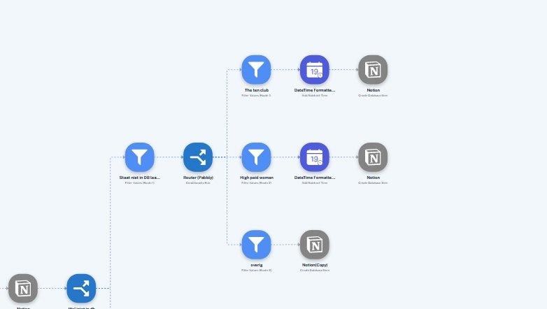Pabbly Connect-workflow die gegevens via filters en vertakkingen naar Notion doorstuurt