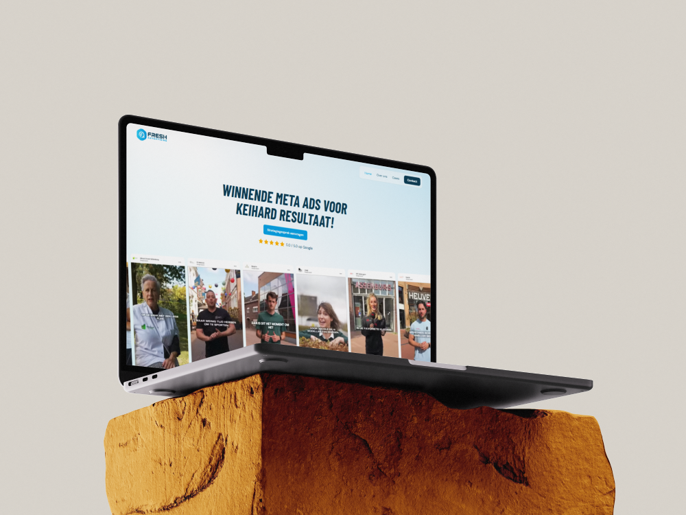 Website van Fresh Advertising voor Meta-advertenties op een laptop