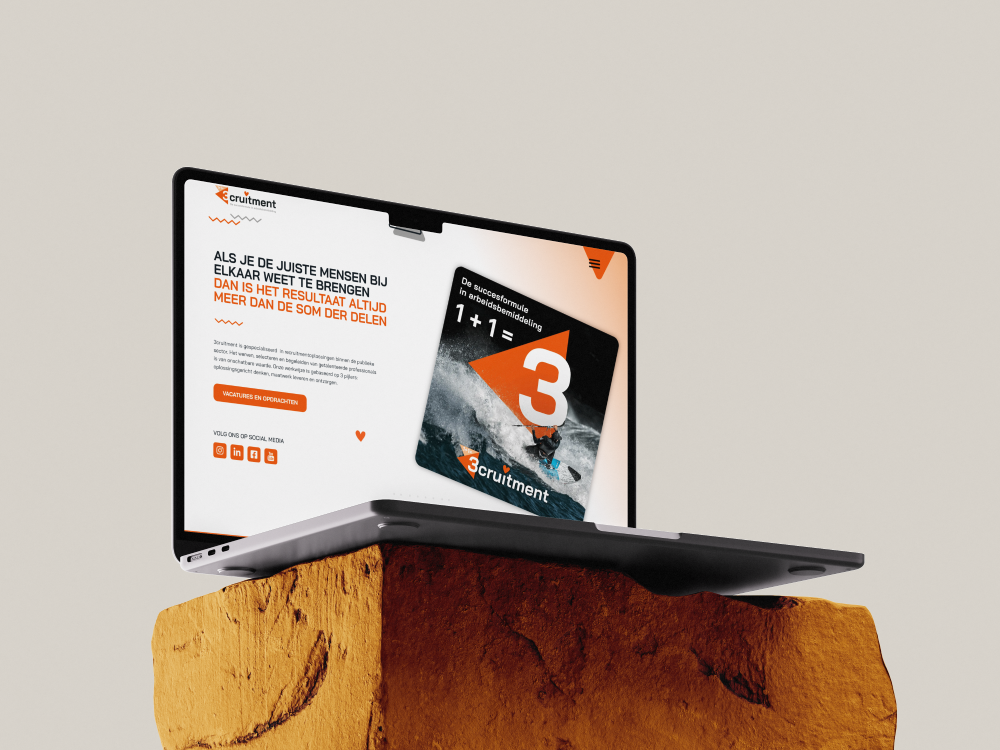 Website van 3cruitment weergegeven op een laptop