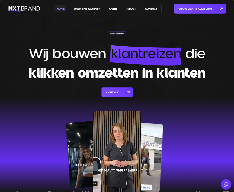 Homepage van NXTBRAND over klantreizen die bezoekers in klanten omzetten
