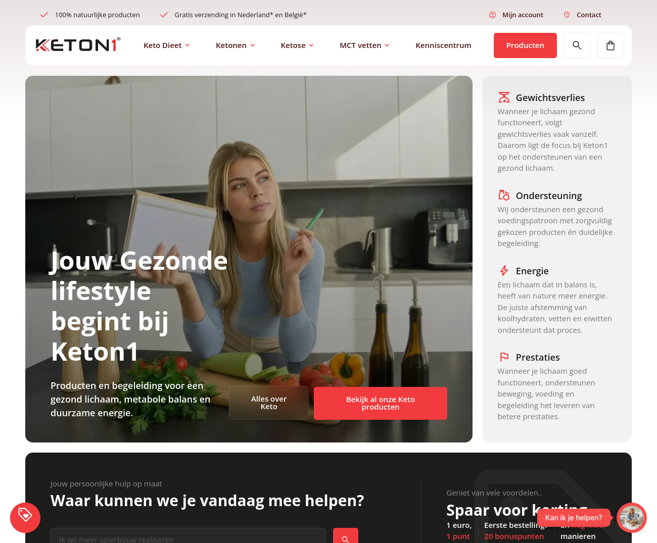 Homepage van Keton1 met producten en begeleiding voor een gezonde leefstijl